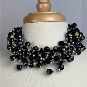Black Faceted Bead and Rhinestone Choker